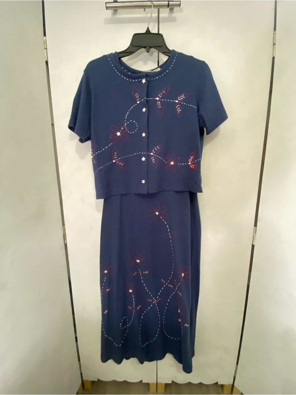 Susan Bristol Navy Blue Tank Dress And Short Sleeve Cardigan PS Americana Emb